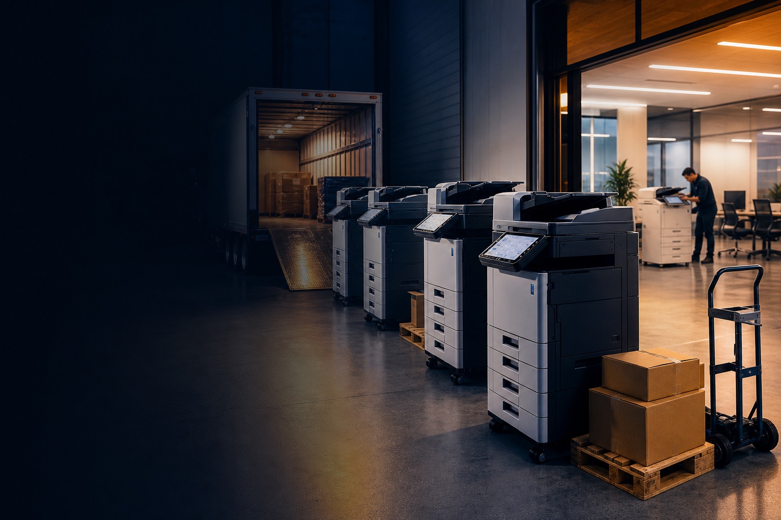 Rental copier machines prepared for office deployment