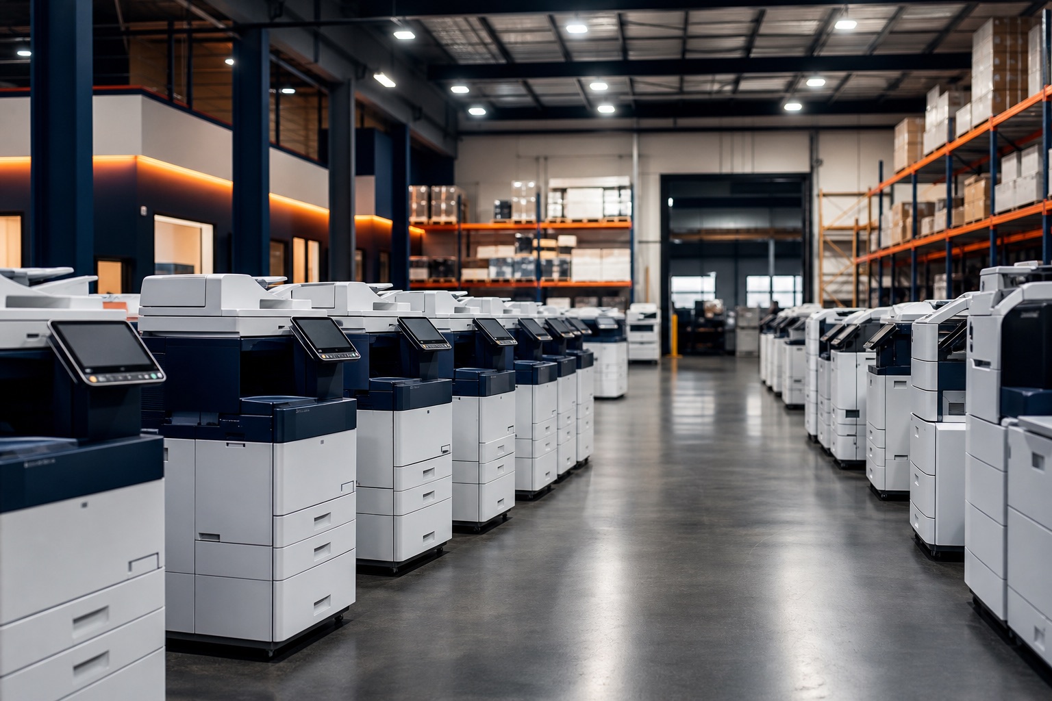 Refurbished copier machines prepared in warehouse