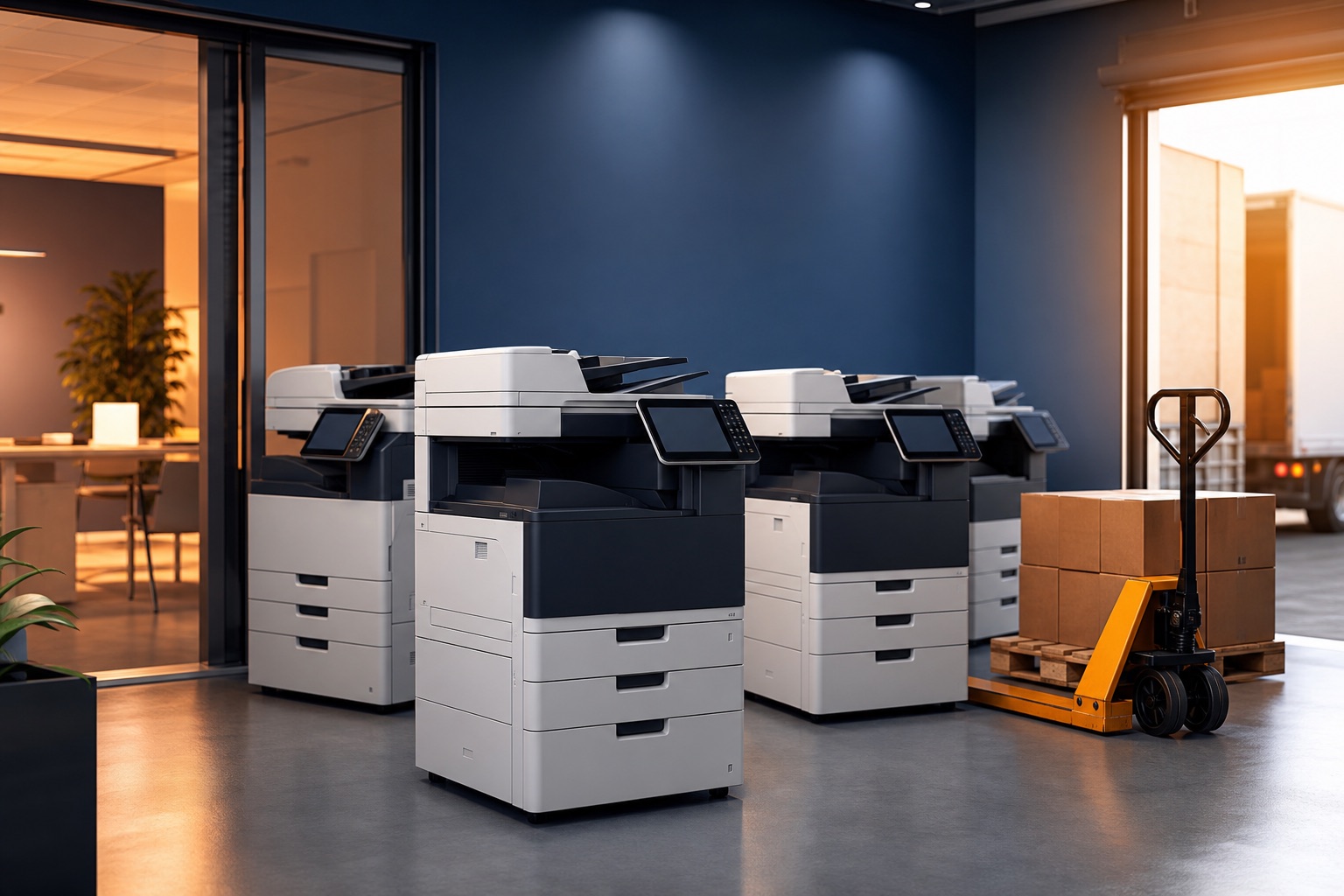 Rental copier machines staged for deployment