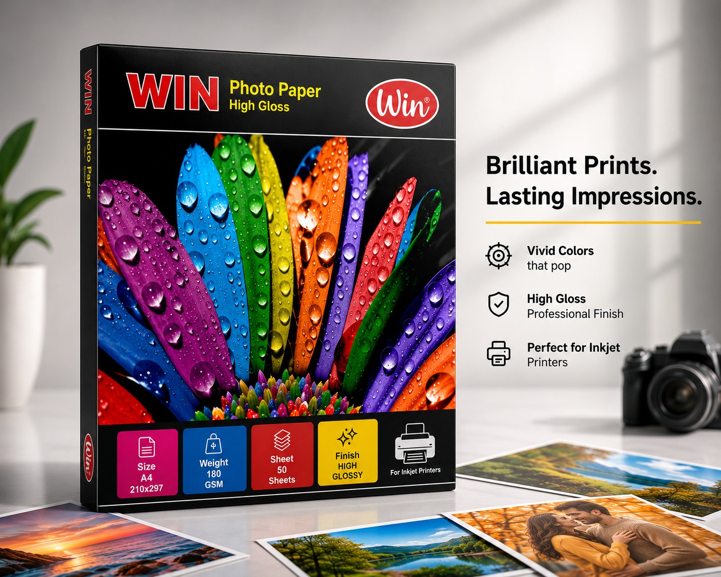 Win high gloss inkjet photo paper pack for vivid prints