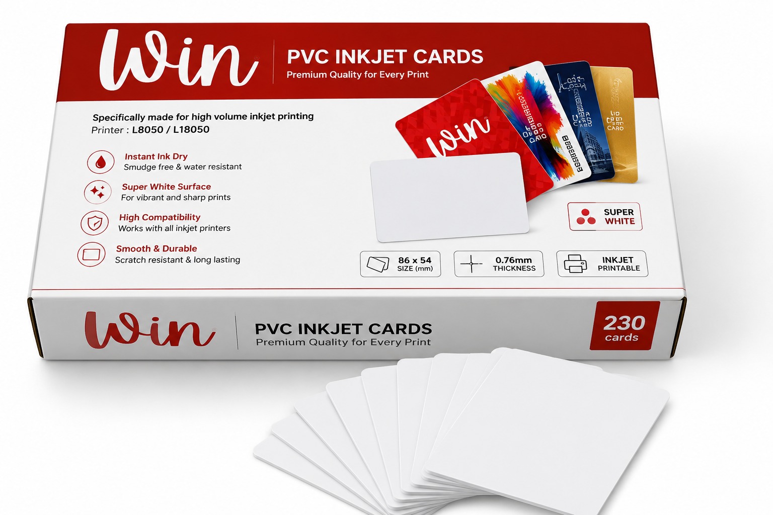 Win PVC inkjet cards for ID and card printing workflows