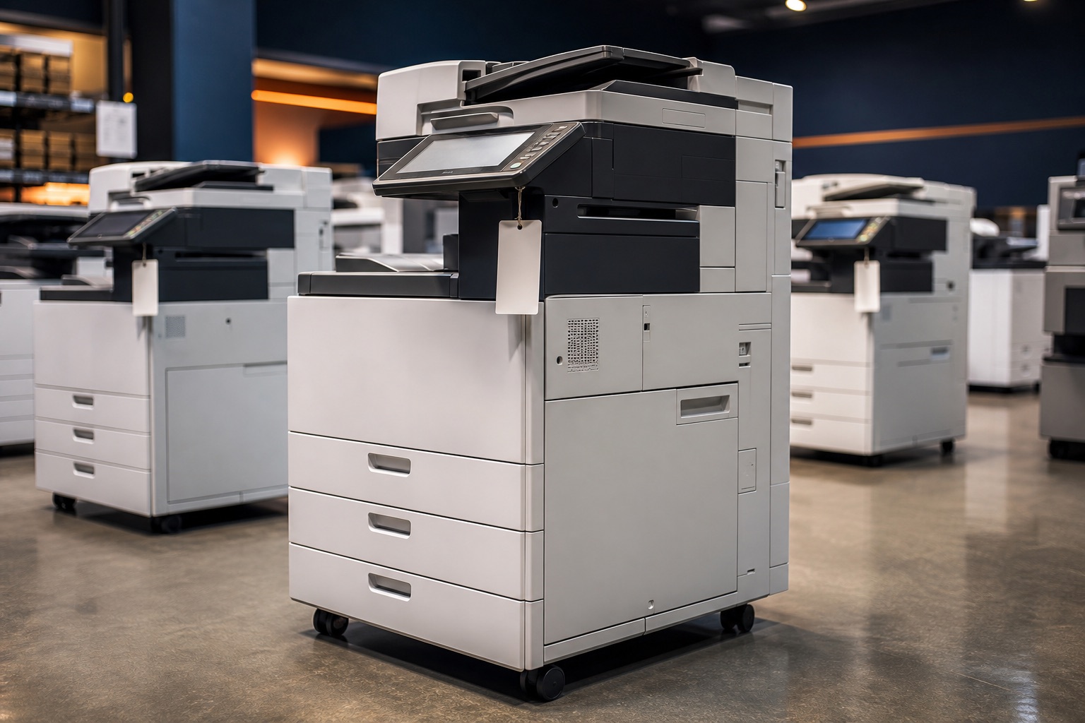 Refurbished multifunction copier fleet prepared for office use